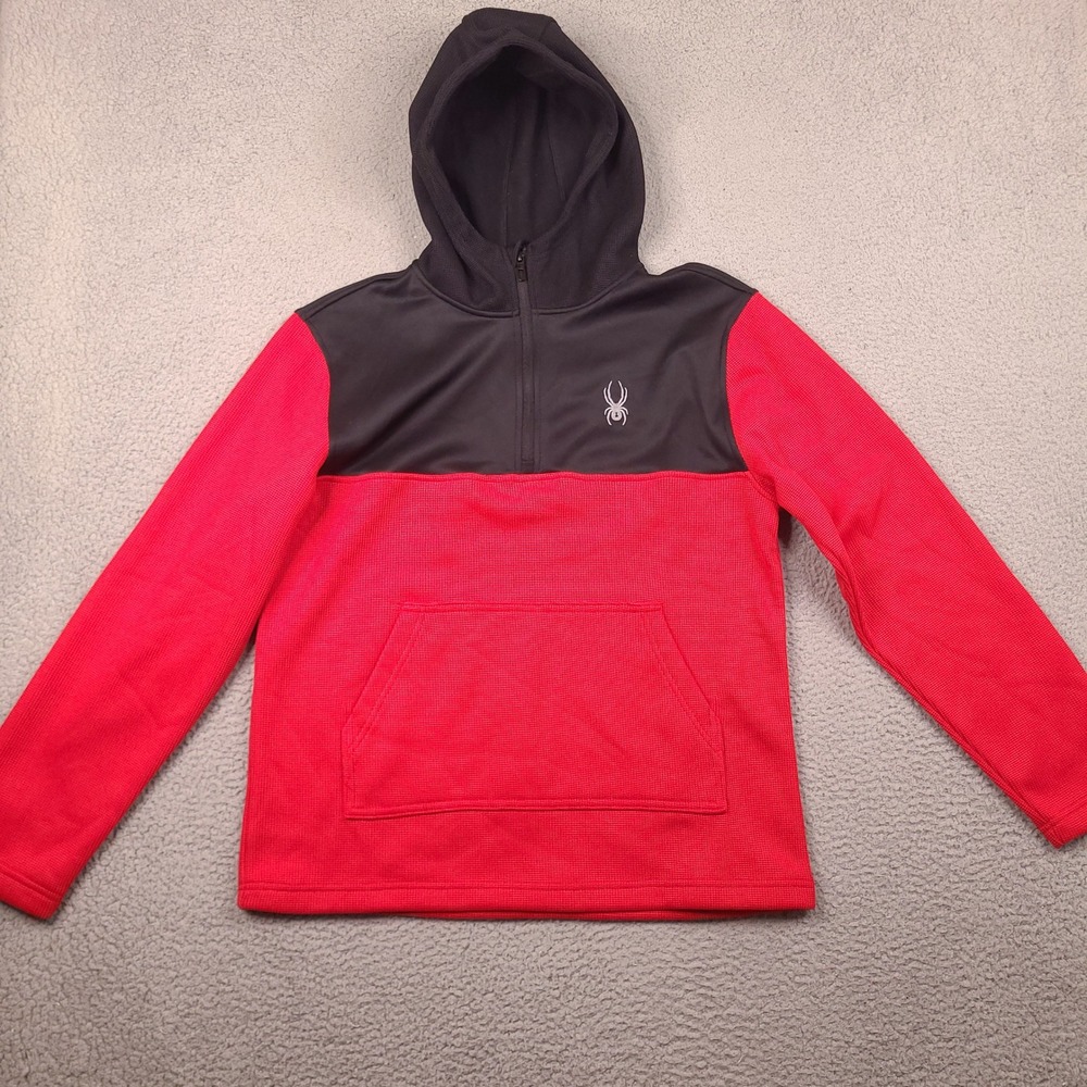 Spyder Hoodie Mens Red Black 1/4 Zip Fleece Waffle Knit Pullover SPFFD093-601